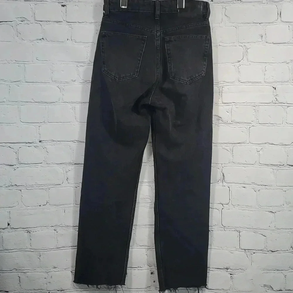 Zara Women's Relaxed Baggy Fit Button Up Black Non Distressed  Unhem Jeans Sz 2 - Picture 5 of 12